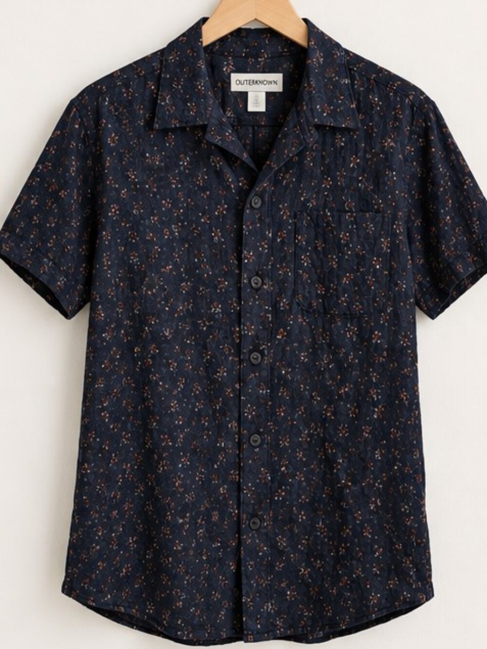 Outerknown Men’s Navy Floral Short Sleeve Button Up Organic Cotton Hemp